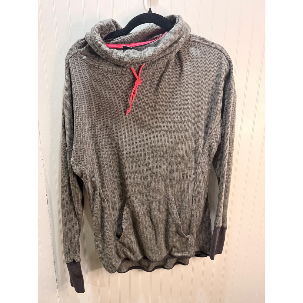 Mondetta Womens Grey‎ Herringbone Cowl Neck Pullover Hoodie Pink Accents Medium